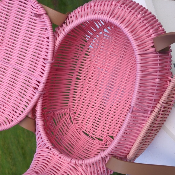 NWOT Pink Flamingo Wicker Purse Bag Basket - Picture 5 of 13